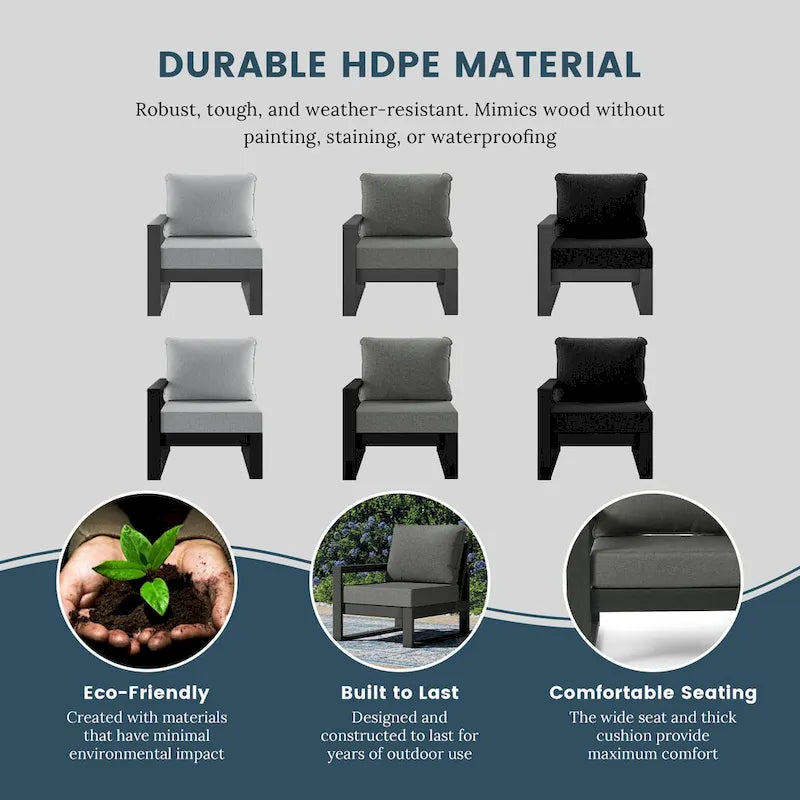 Set da salotto profondo Polytrends Endless Patio 5 pezzi con pouf con struttura grigia