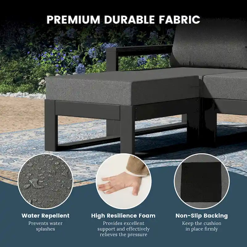 Set da salotto profondo Polytrends Endless Patio 5 pezzi con pouf con struttura grigia