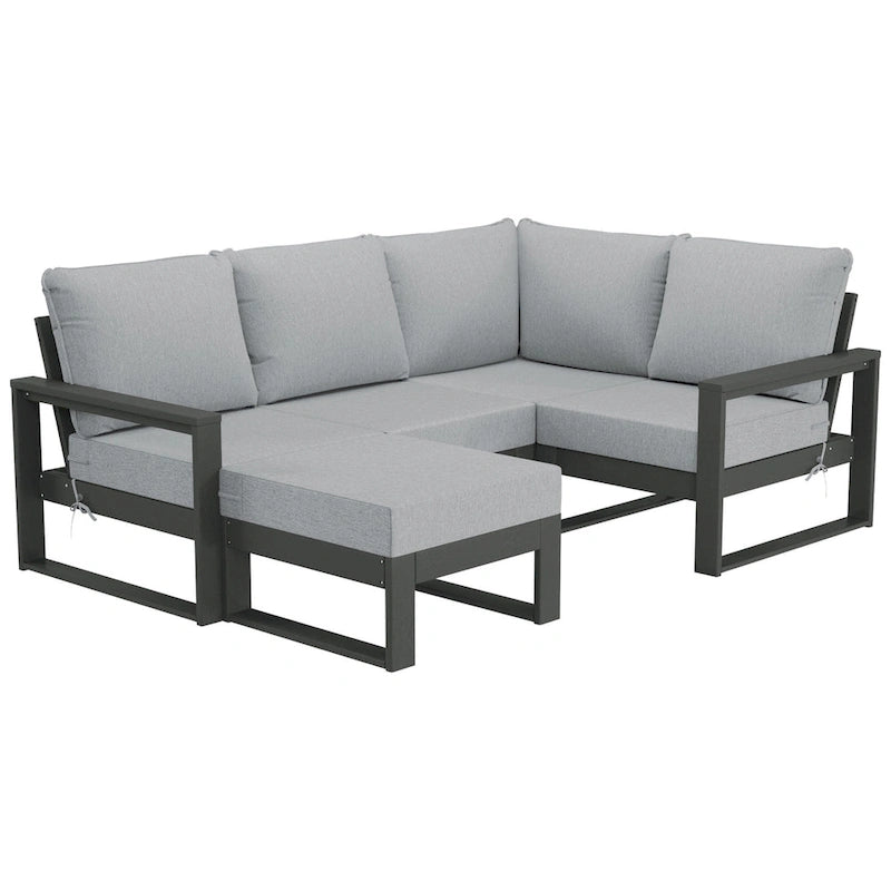 Set da salotto profondo Polytrends Endless Patio 5 pezzi con pouf con struttura grigia