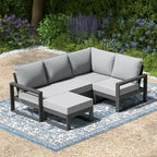 Set da salotto profondo Polytrends Endless Patio 5 pezzi con pouf con struttura grigia