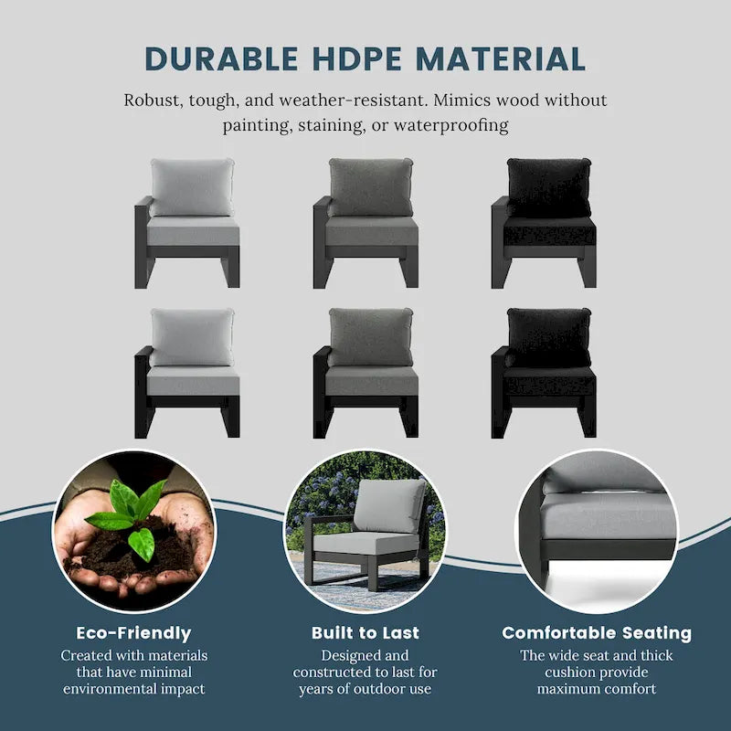 Set da salotto profondo Polytrends Endless Patio 5 pezzi con pouf con struttura grigia