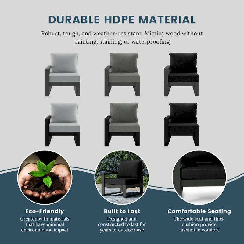 Set da salotto profondo Polytrends Endless Patio 5 pezzi con pouf con struttura grigia