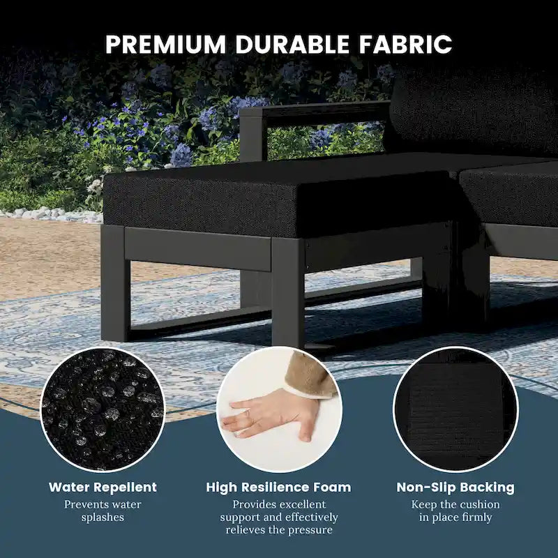 Set da salotto profondo Polytrends Endless Patio 5 pezzi con pouf con struttura grigia