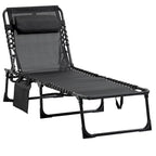 Reclining Chaise Lounge Chair, Portable Sun Lounger, Folding Camping Cot, With Adjustable Backrest And Removable Pillow