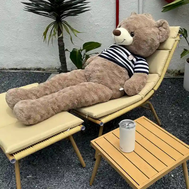 Chaise Lounge Chair With Table For Outdoor Indoor Wood-Color Alloy Frame 380lbs Capacity With Cushion Recliner