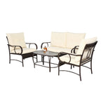 Set da salotto da esterno in vimini da 4 pezzi con cuscino, per portico e terrazza