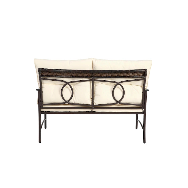 Set da salotto da esterno in vimini da 4 pezzi con cuscino, per portico e terrazza