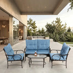 Set da salotto da esterno in vimini da 4 pezzi con cuscino, per portico e terrazza
