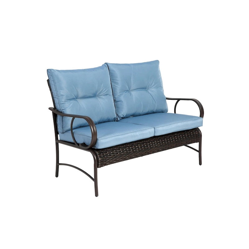 Set da salotto da esterno in vimini da 4 pezzi con cuscino, per portico e terrazza