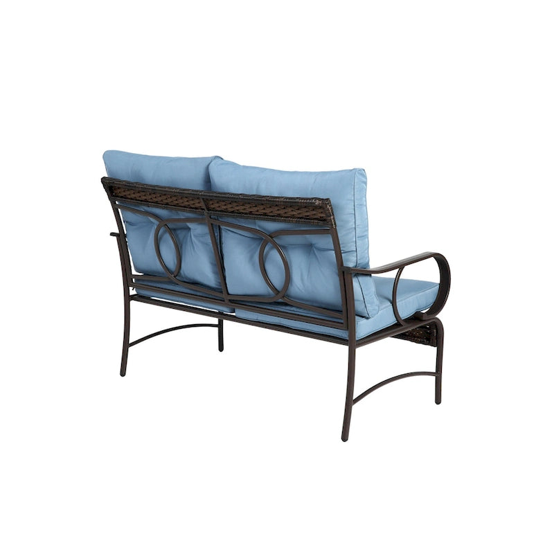 Set da salotto da esterno in vimini da 4 pezzi con cuscino, per portico e terrazza