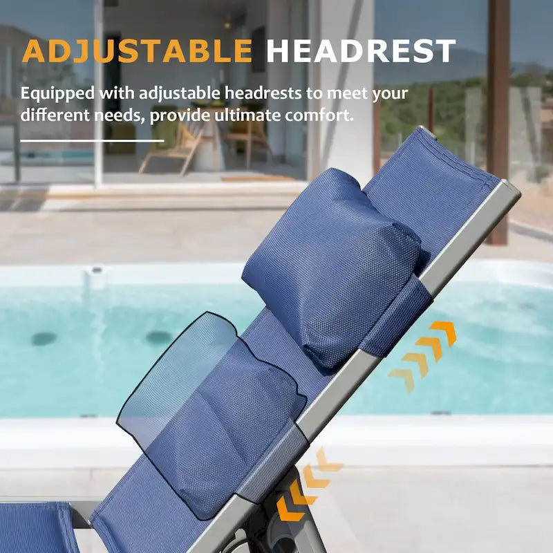 Set di 3 sedie a sdraio da esterno per patio, lettini da piscina in alluminio con tavolino laterale e ruote