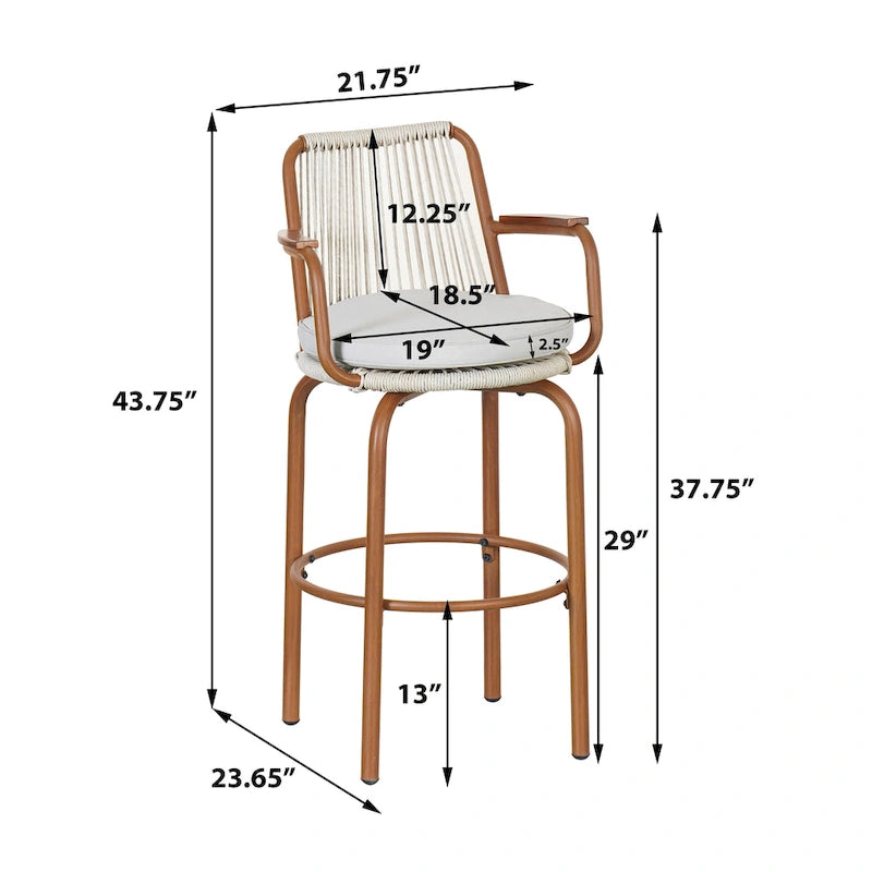 Christopher Knight Home - Sgabelli da bar Jordan moderni in corda di rattan intrecciata con schienale e braccioli, set da 2