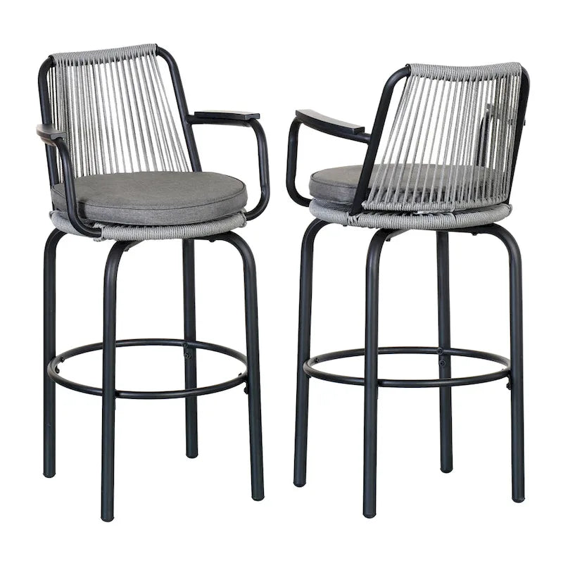 Christopher Knight Home - Sgabelli da bar Jordan moderni in corda di rattan intrecciata con schienale e braccioli, set da 2