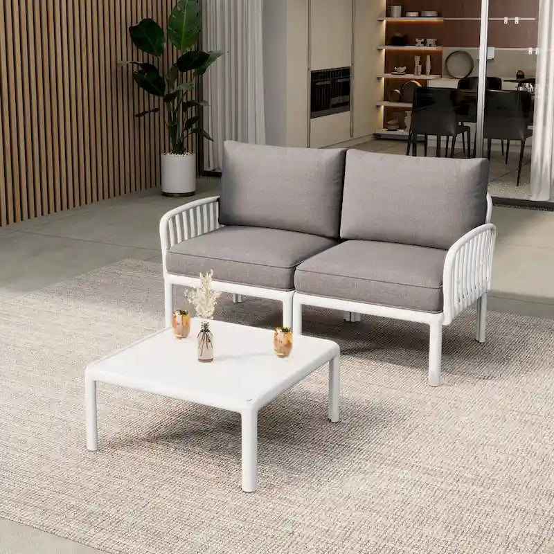 Christopher Knight Home - Set conversazione moderno da patio Afra a 3 pezzi con cuscini impermeabili