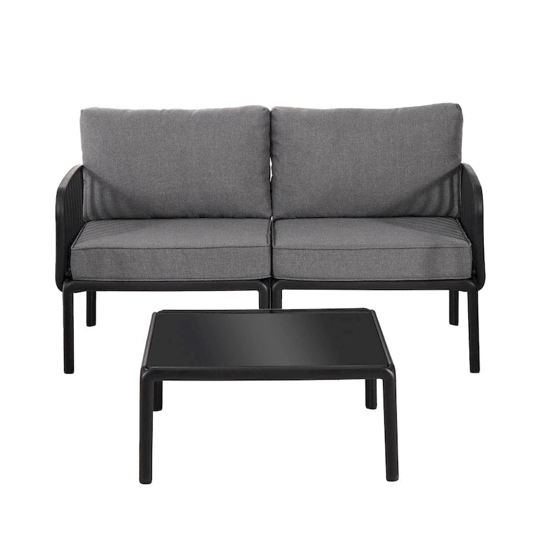 Christopher Knight Home - Set conversazione moderno da patio Afra a 3 pezzi con cuscini impermeabili