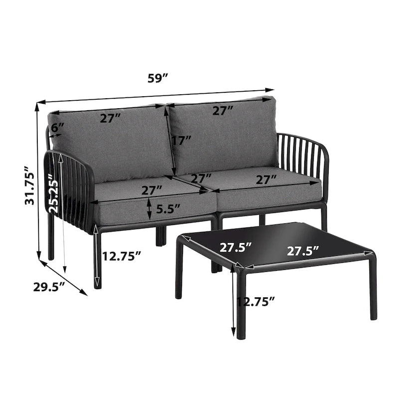 Christopher Knight Home - Set conversazione moderno da patio Afra a 3 pezzi con cuscini impermeabili