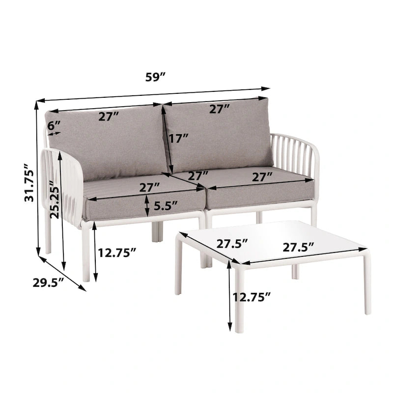 Christopher Knight Home - Set conversazione moderno da patio Afra a 3 pezzi con cuscini impermeabili