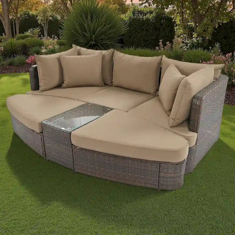 Set divano modulare da esterno a 6 pezzi in rattan con tavolino, combinazione libera