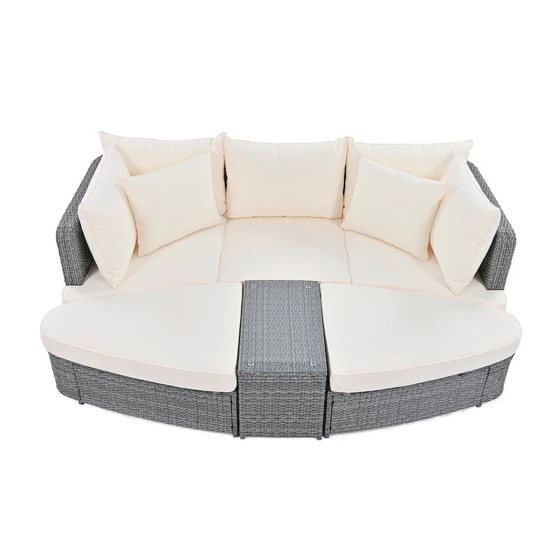 Set divano modulare da esterno a 6 pezzi in rattan con tavolino, combinazione libera