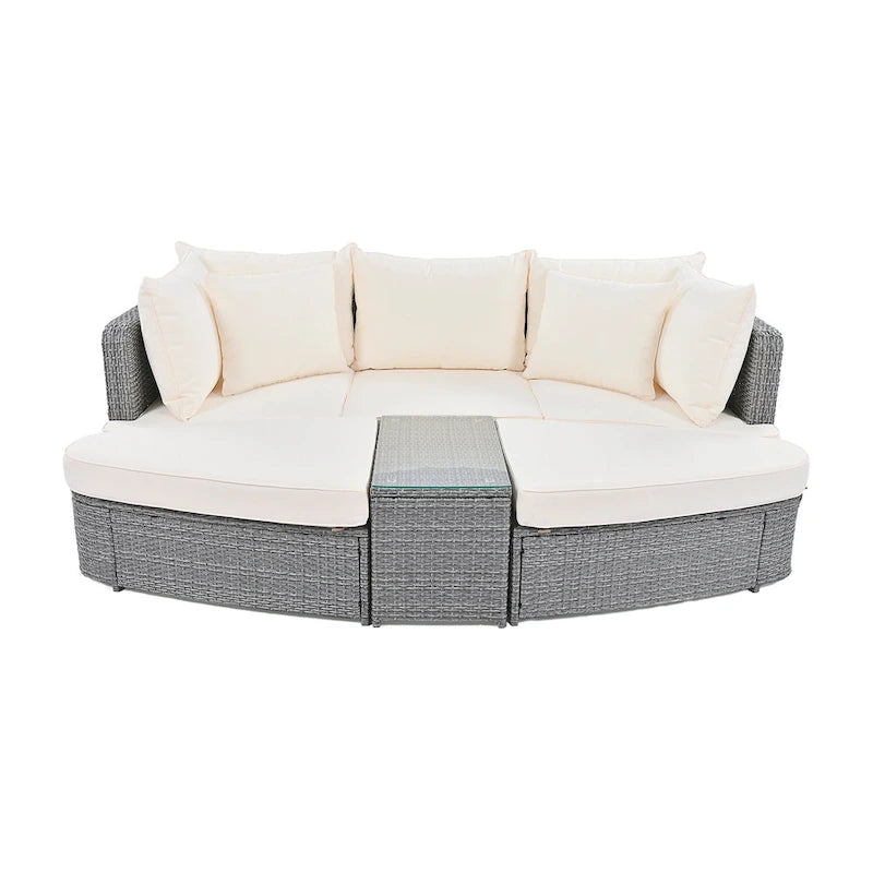 Set divano modulare da esterno a 6 pezzi in rattan con tavolino, combinazione libera