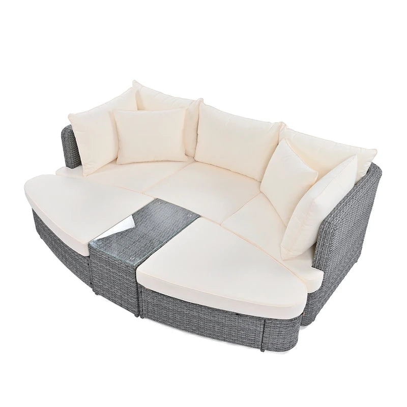 Set divano modulare da esterno a 6 pezzi in rattan con tavolino, combinazione libera