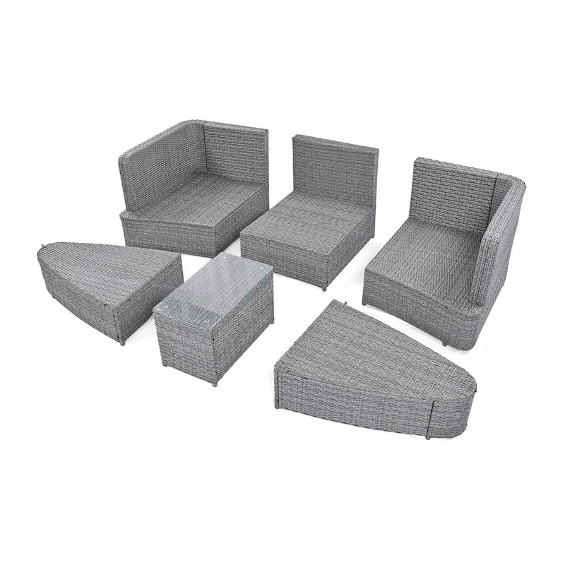 Set divano modulare da esterno a 6 pezzi in rattan con tavolino, combinazione libera