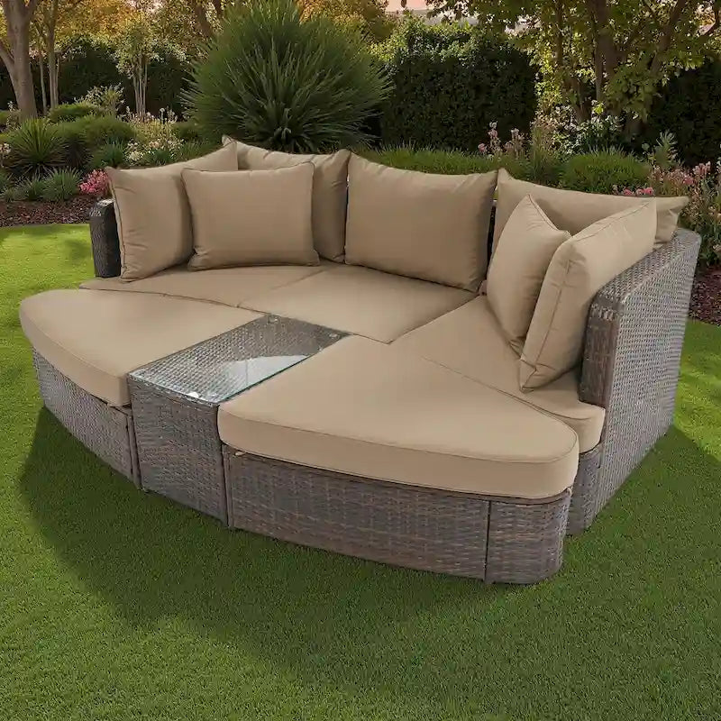 Set divano modulare da esterno a 6 pezzi in rattan con tavolino, combinazione libera