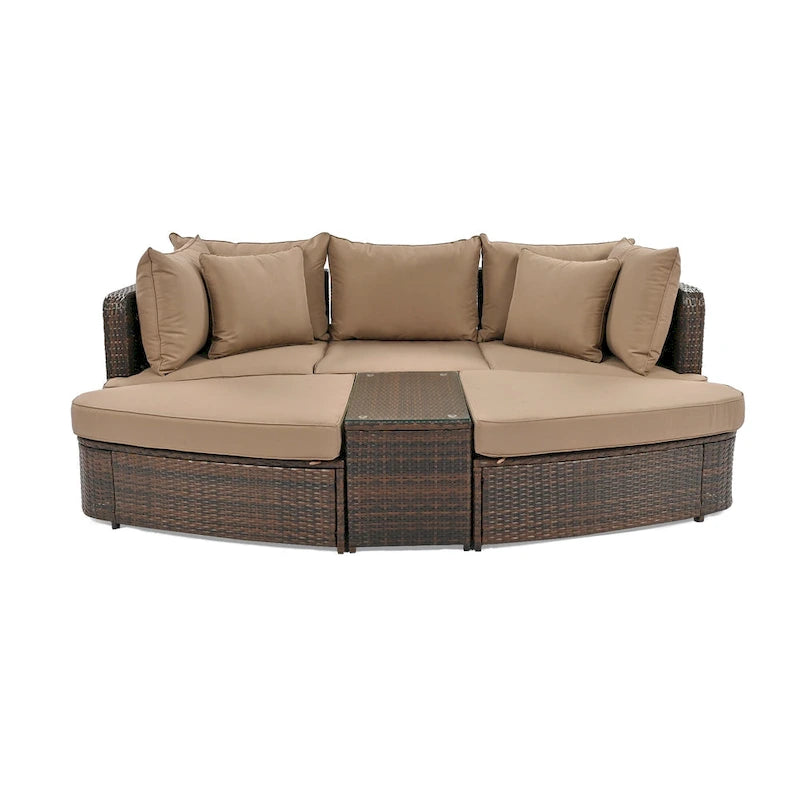 Set divano modulare da esterno a 6 pezzi in rattan con tavolino, combinazione libera