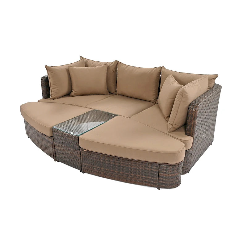 Set divano modulare da esterno a 6 pezzi in rattan con tavolino, combinazione libera