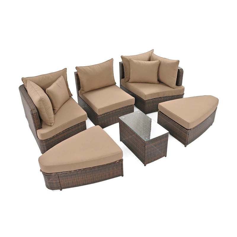 Set divano modulare da esterno a 6 pezzi in rattan con tavolino, combinazione libera