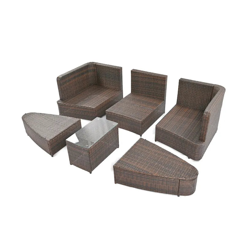 Set divano modulare da esterno a 6 pezzi in rattan con tavolino, combinazione libera