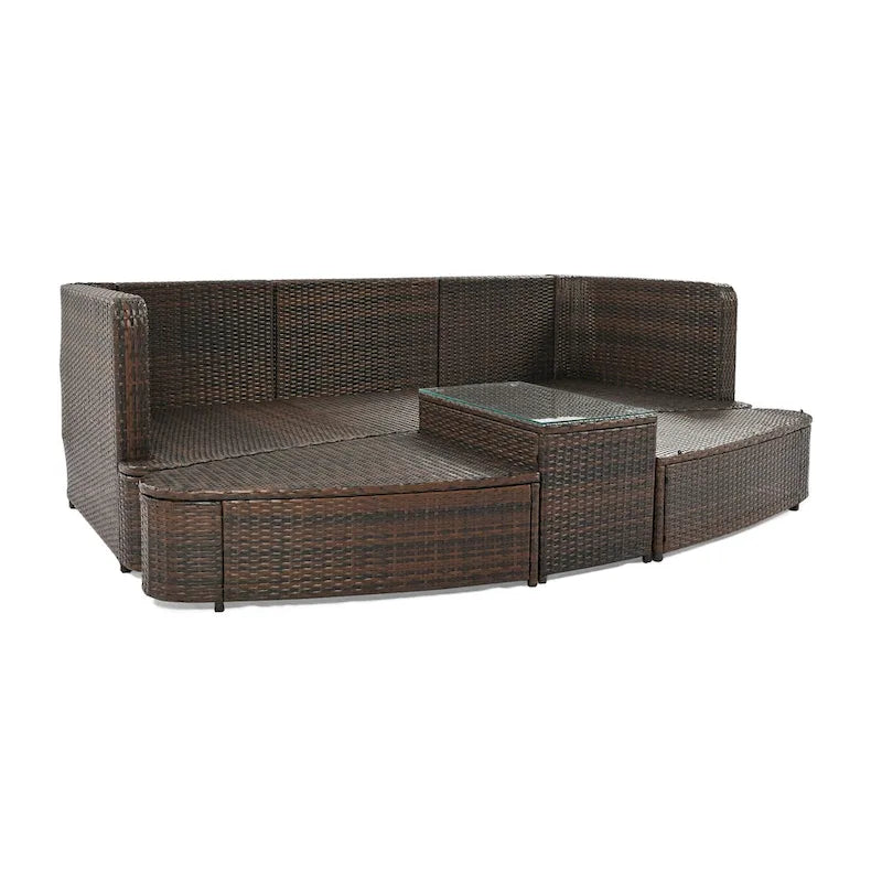 Set divano modulare da esterno a 6 pezzi in rattan con tavolino, combinazione libera