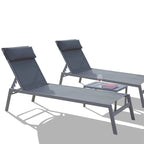 Outdoor Patio Chaise Lounge Set, 3 Pieces Adjustable Backrest Pool Lounge Chairs with Headrest, 1 Table