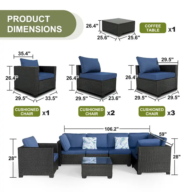 Ensemble de meubles de jardin modulaires 7 pièces pour patio