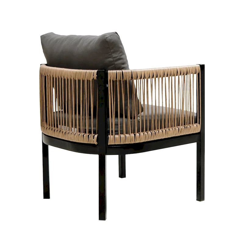 Set di divani da conversazione a 4 pezzi in ferro per patio esterno con tavolino da caffè in vetro temperato