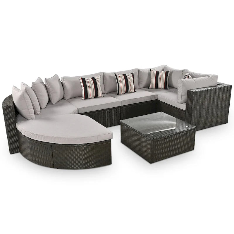 Set Divano da Esterno in Vimini a 7 Pezzi con Cuscini
