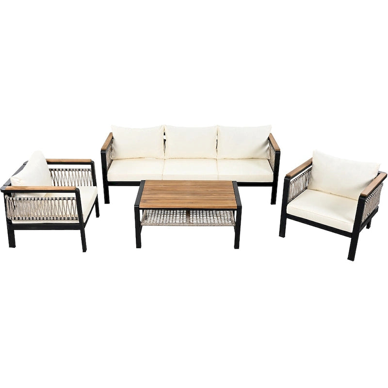 Set da Salotto da Esterno a 4 Pezzi con Cuscini e 1 Tavolino da Caffè
