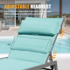 Set di 3 lettini prendisole da esterno in alluminio con tavolino e ruote, reclinabili imbottiti e regolabili per piscina e spiaggia