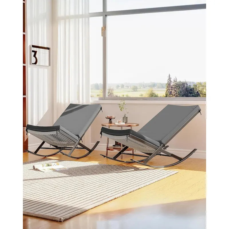 2 chaises berçantes d'extérieur avec coussin épais et cadre en fer