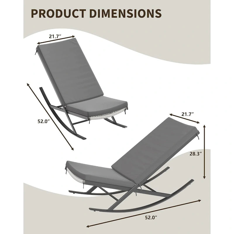 2 chaises berçantes d'extérieur avec coussin épais et cadre en fer