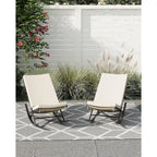2 chaises berçantes d'extérieur avec coussin épais et cadre en fer