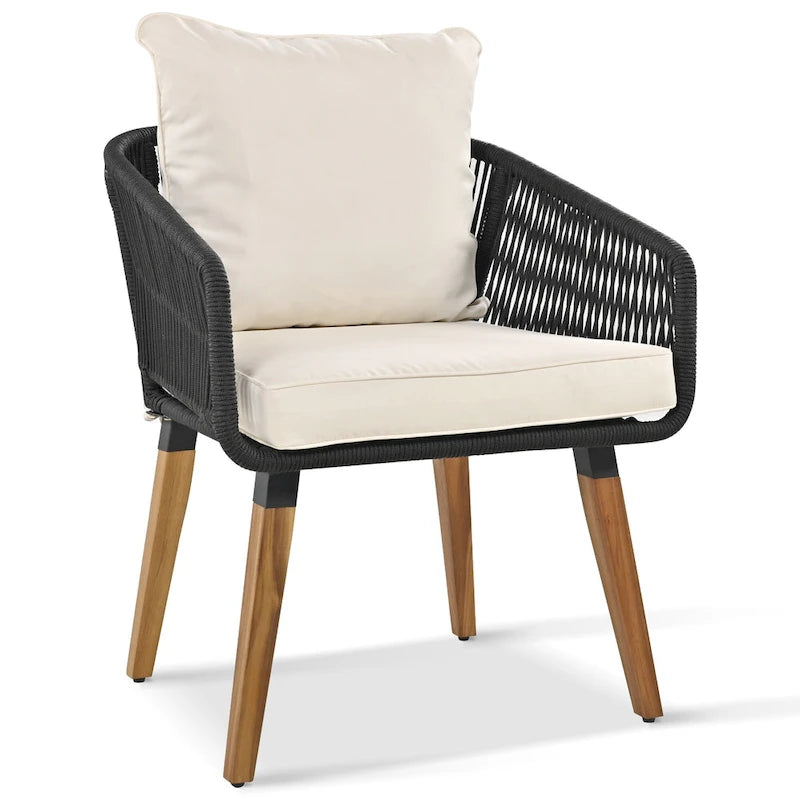 Set salotto da esterno 6 pezzi con divano in corda, tavolino con scomparto refrigerante e 2 sgabelli in legno di acacia