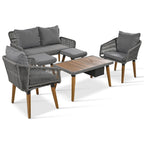 Set salotto da esterno 6 pezzi con divano in corda, tavolino con scomparto refrigerante e 2 sgabelli in legno di acacia