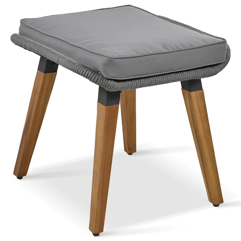 Set salotto da esterno 6 pezzi con divano in corda, tavolino con scomparto refrigerante e 2 sgabelli in legno di acacia