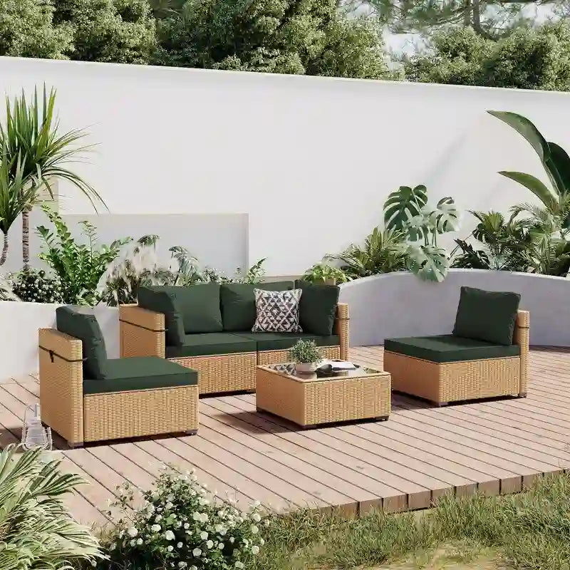 Patio Watcher Set da conversazione in Rattan Giallo da 5 pezzi con Cuscini per Esterni