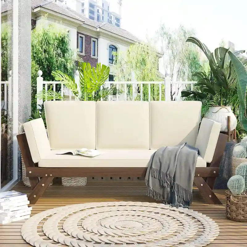 Patio Adjustable Patio Wooden Daybed Sofa