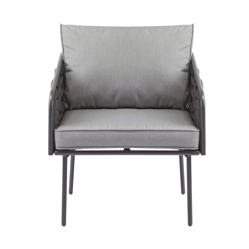 Roomfitters, Set di 4 divani da esterno in metallo con cuscini, mobili da salotto profondi per giardino o balcone, grigio