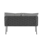 Roomfitters, Set di 4 divani da esterno in metallo con cuscini, mobili da salotto profondi per giardino o balcone, grigio