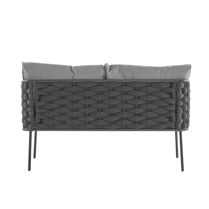Roomfitters, Set di 4 divani da esterno in metallo con cuscini, mobili da salotto profondi per giardino o balcone, grigio