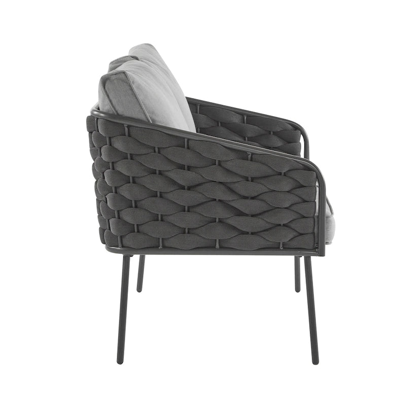 Roomfitters, Set di 4 divani da esterno in metallo con cuscini, mobili da salotto profondi per giardino o balcone, grigio
